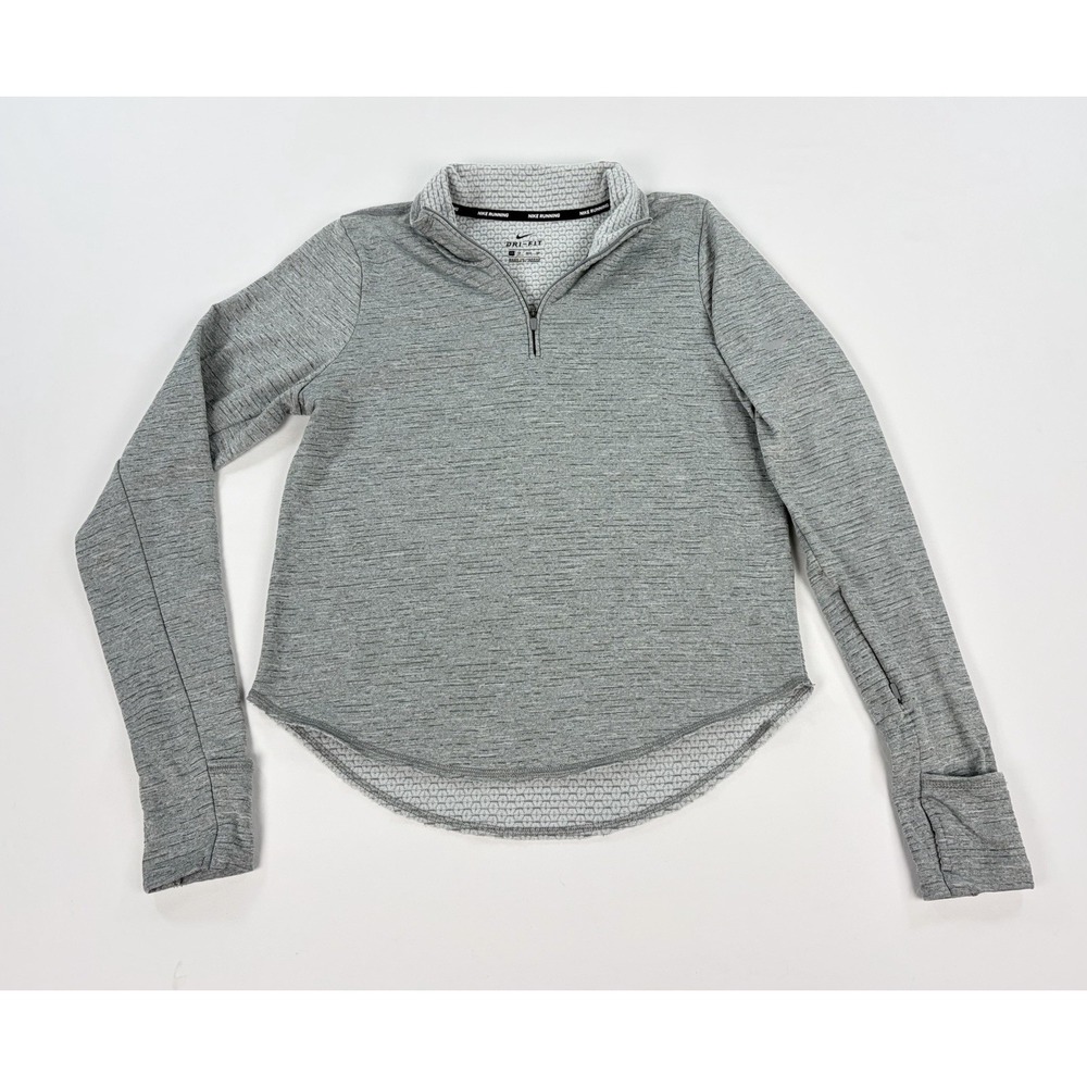 Nike Running Dri-FIT 1/4 Zip Pullover Top Gray Thumbholes Arm Pocket Women's XS